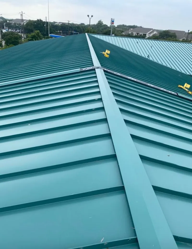 Green commercial metal roof ridge and valley for Metal Roof Repair in Leacock